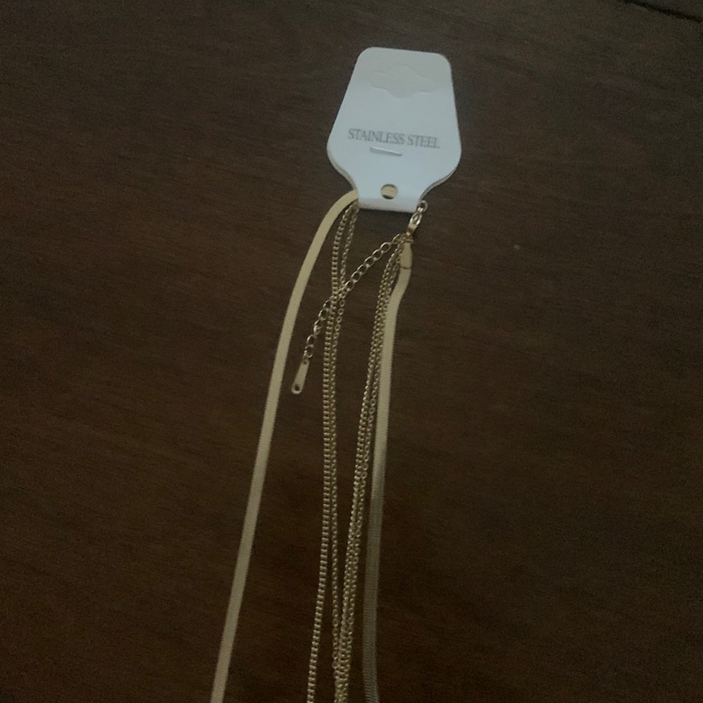 Stainless steel, gold plated multi-chain necklace